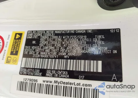 2013 Lexus Rx 350 from USA, damaged, VIN 2T2ZK1BA9DC109741